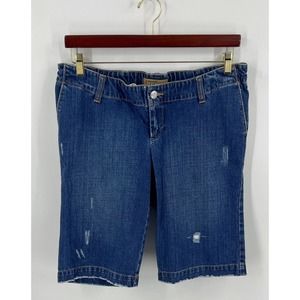 Old Navy Maternity Bermuda Jean Shorts Size 8 Blue Denim Drawstring Waist Womens